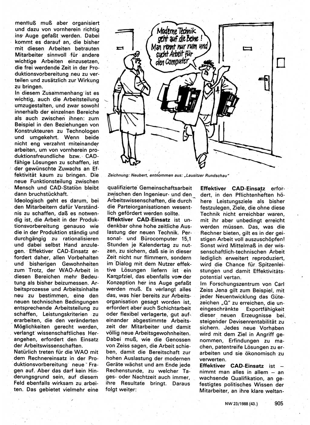 Neuer Weg (NW), Organ des Zentralkomitees (ZK) der SED (Sozialistische Einheitspartei Deutschlands) für Fragen des Parteilebens, 43. Jahrgang [Deutsche Demokratische Republik (DDR)] 1988, Seite 905 (NW ZK SED DDR 1988, S. 905)