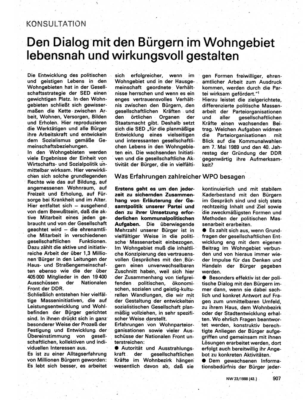 Neuer Weg (NW), Organ des Zentralkomitees (ZK) der SED (Sozialistische Einheitspartei Deutschlands) fÃ¼r Fragen des Parteilebens, 43. Jahrgang [Deutsche Demokratische Republik (DDR)] 1988, Seite 907 (NW ZK SED DDR 1988, S. 907)