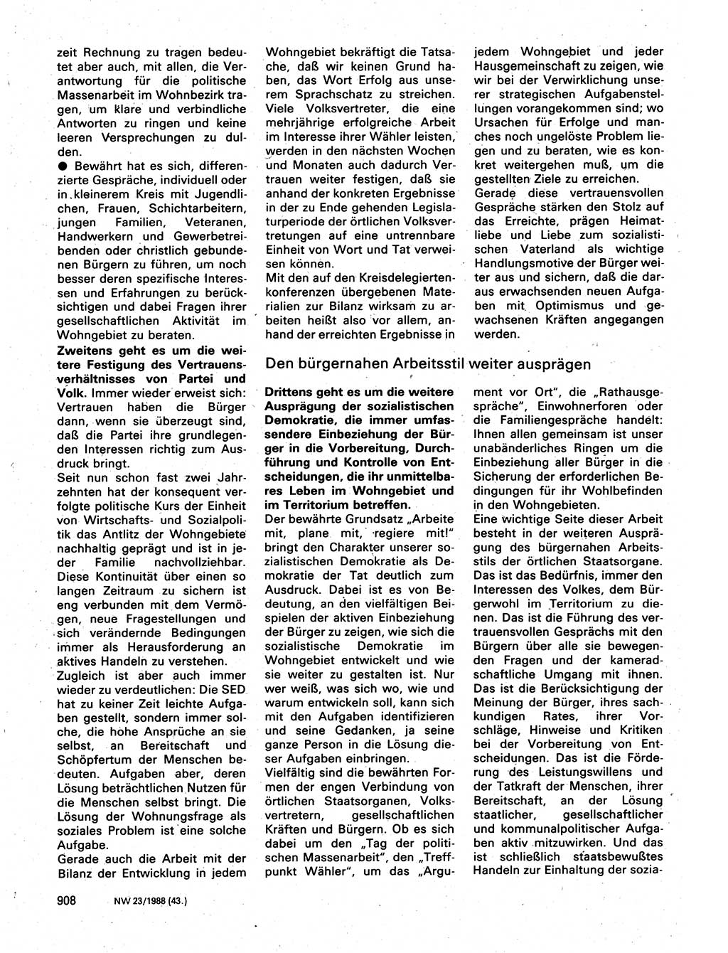 Neuer Weg (NW), Organ des Zentralkomitees (ZK) der SED (Sozialistische Einheitspartei Deutschlands) für Fragen des Parteilebens, 43. Jahrgang [Deutsche Demokratische Republik (DDR)] 1988, Seite 908 (NW ZK SED DDR 1988, S. 908)