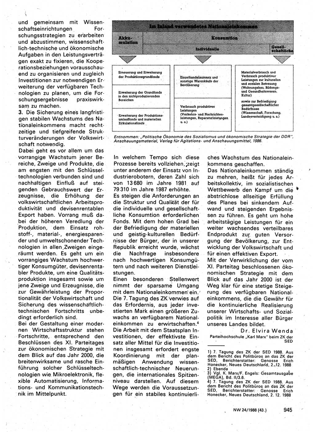 Neuer Weg (NW), Organ des Zentralkomitees (ZK) der SED (Sozialistische Einheitspartei Deutschlands) für Fragen des Parteilebens, 43. Jahrgang [Deutsche Demokratische Republik (DDR)] 1988, Seite 945 (NW ZK SED DDR 1988, S. 945)