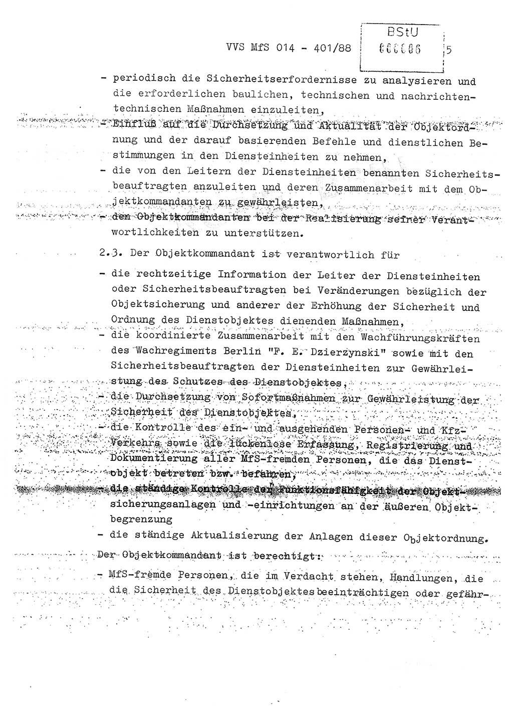 Ordnung Nr. Ⅸ/1/88 zur Gewährleistung von Sicherheit und Ordnung für das Objekt Berlin-Hohenschönhausen, Freienwalder Straße - Objektordnung -, Ministerium für Staatssicherheit (MfS) [Deutsche Demokratische Republik (DDR)], Hauptabteilung (HA) Ⅸ, Leiter, Verantwortlicher für das Dienstobjekt (DO) Berlin-Hohenschönhausen, Freienwalder Straße, Vertrauliche Verschlußsache (VVS) o014-407/82, Berlin 1988, Seite 5 (Obj.-Ordn. Ⅸ/1/88 DO Bln.-HsH. MfS DDR HA Ⅸ Ltr. VVS o014-401/88 1988, S. 5)