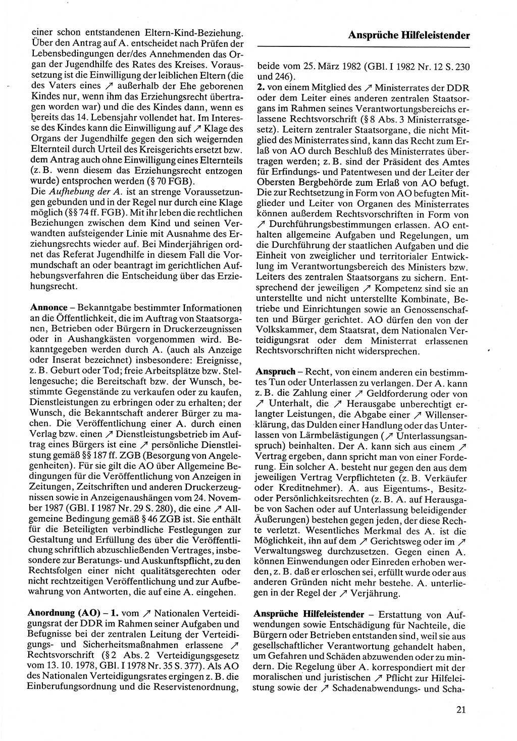 Rechtslexikon [Deutsche Demokratische Republik (DDR)] 1988, Seite 21 (Rechtslex. DDR 1988, S. 21)