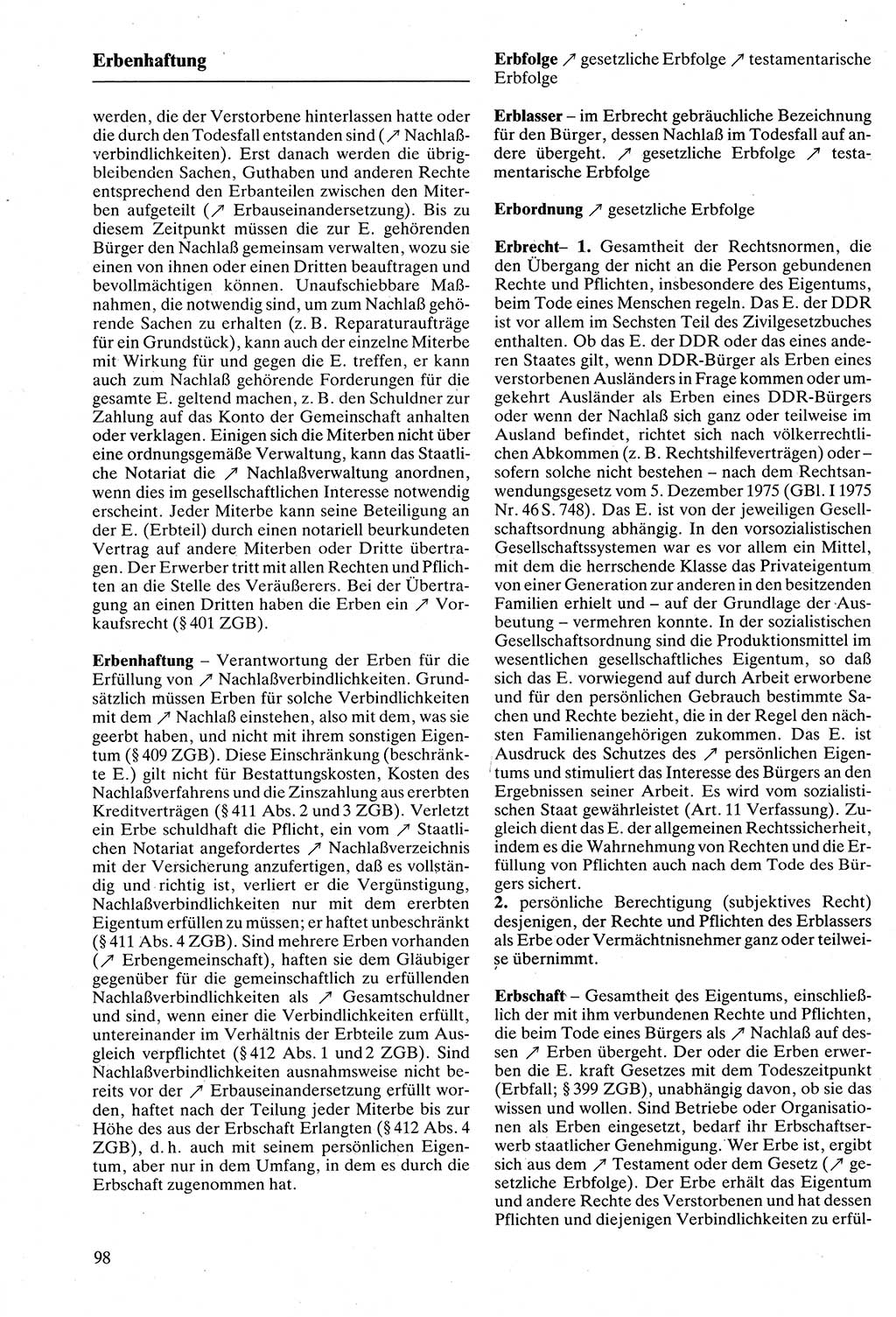 Rechtslexikon [Deutsche Demokratische Republik (DDR)] 1988, Seite 98 (Rechtslex. DDR 1988, S. 98)