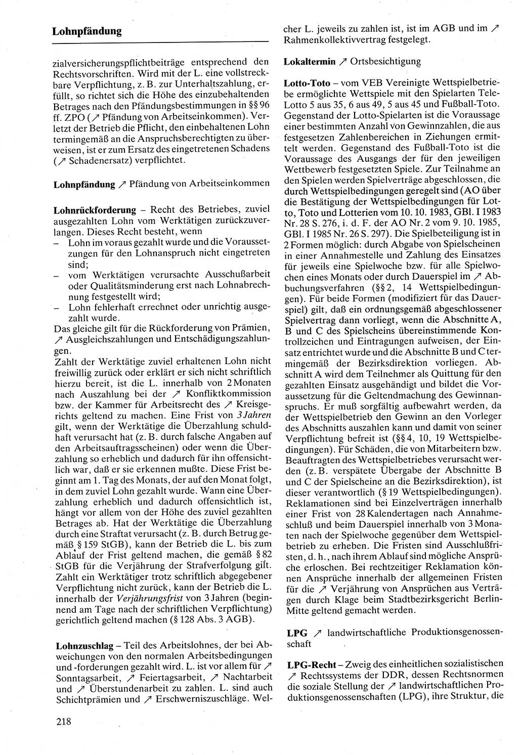 Rechtslexikon [Deutsche Demokratische Republik (DDR)] 1988, Seite 218 (Rechtslex. DDR 1988, S. 218)