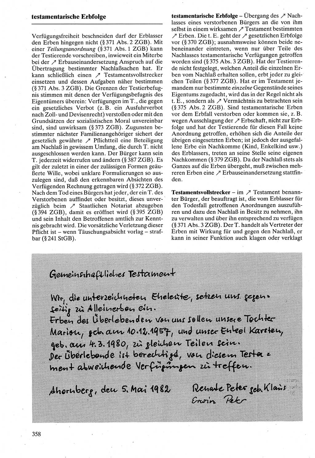 Rechtslexikon [Deutsche Demokratische Republik (DDR)] 1988, Seite 358 (Rechtslex. DDR 1988, S. 358)