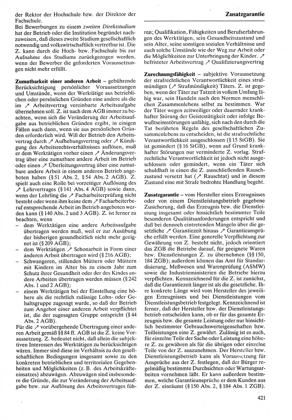 Rechtslexikon [Deutsche Demokratische Republik (DDR)] 1988, Seite 421 (Rechtslex. DDR 1988, S. 421)