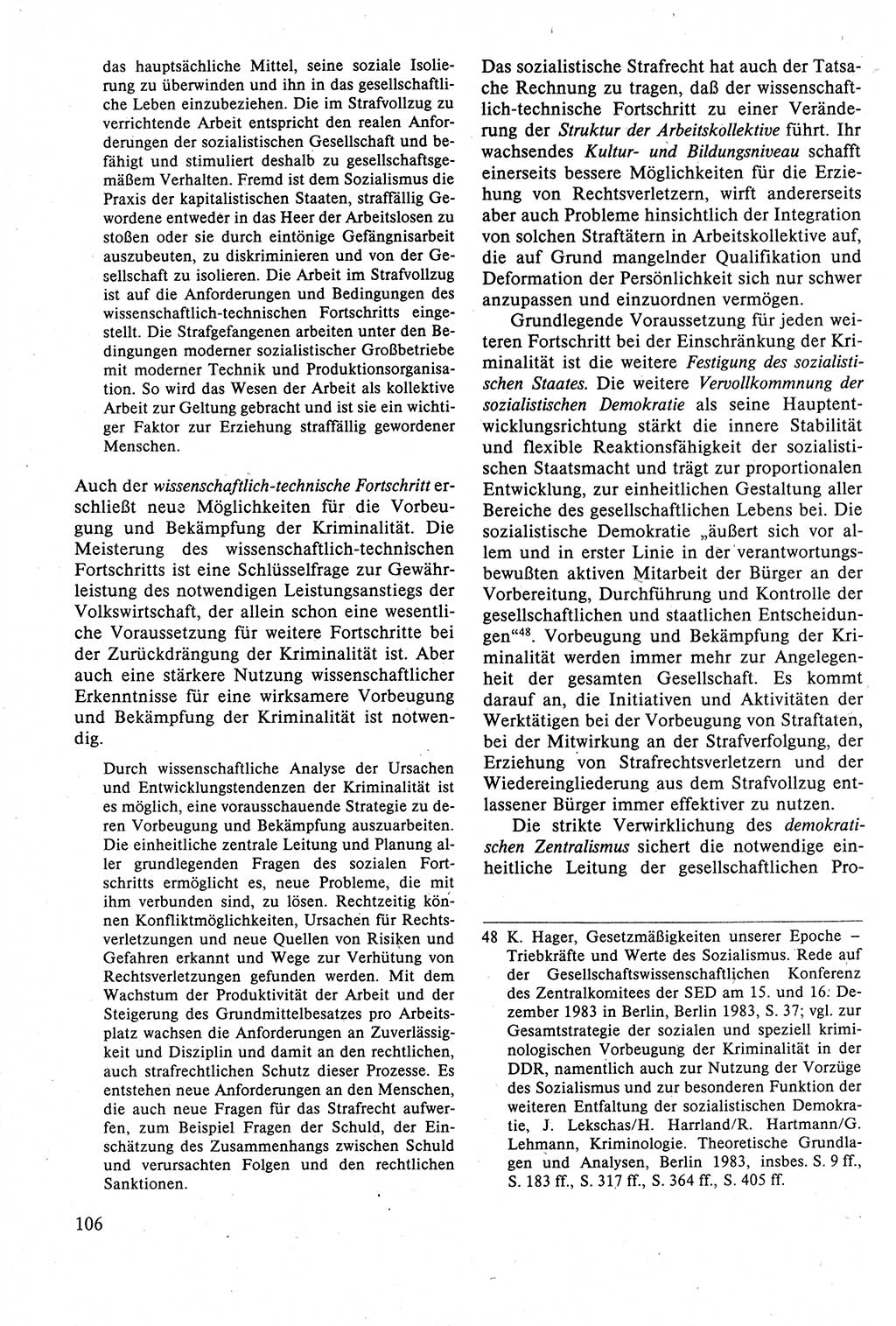 Strafrecht der DDR (Deutsche Demokratische Republik), Lehrbuch 1988, Seite 106 (Strafr. DDR Lb. 1988, S. 106)