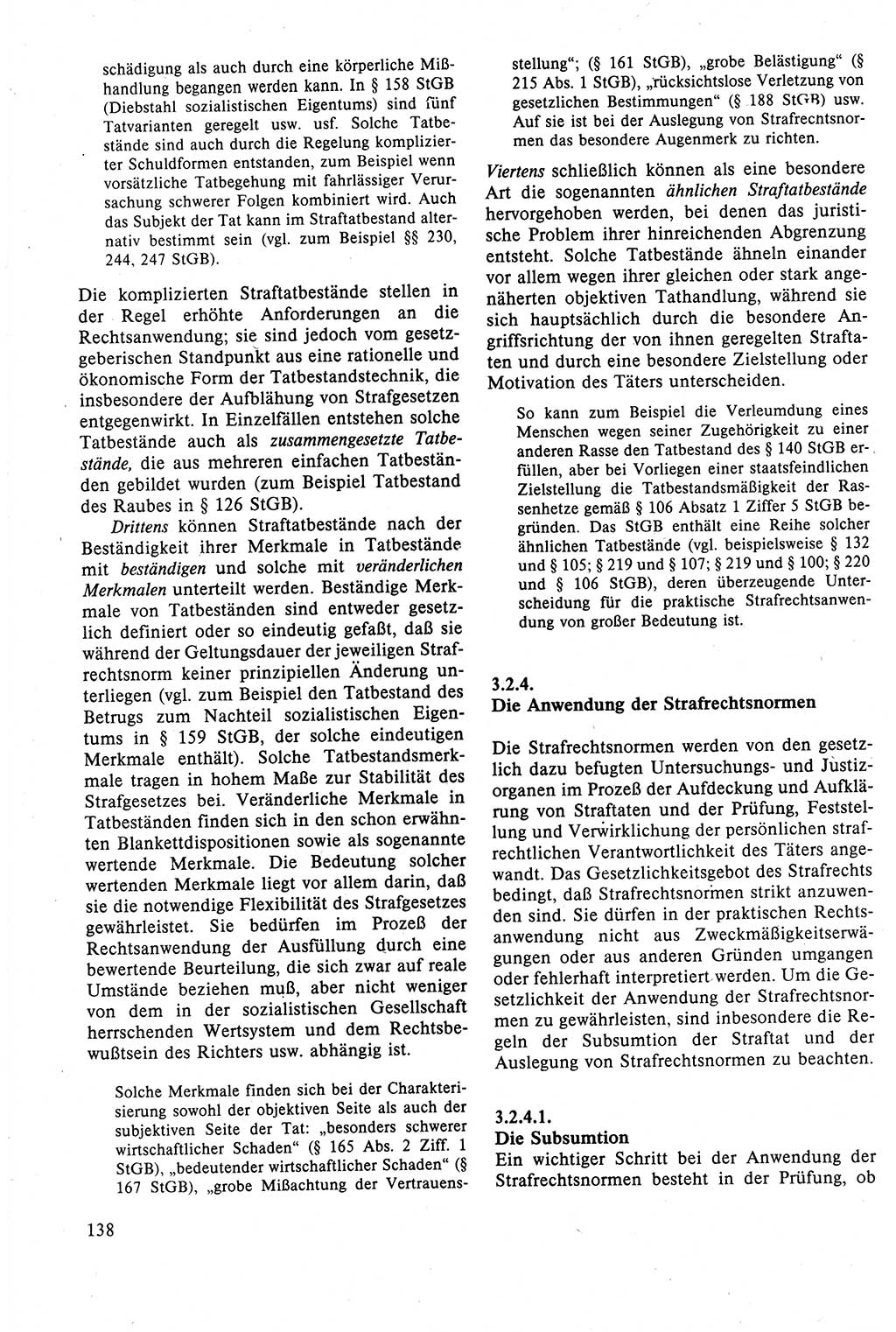 Strafrecht der DDR (Deutsche Demokratische Republik), Lehrbuch 1988, Seite 138 (Strafr. DDR Lb. 1988, S. 138)