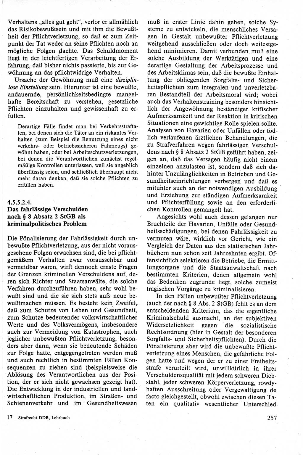 Strafrecht der DDR (Deutsche Demokratische Republik), Lehrbuch 1988, Seite 257 (Strafr. DDR Lb. 1988, S. 257)