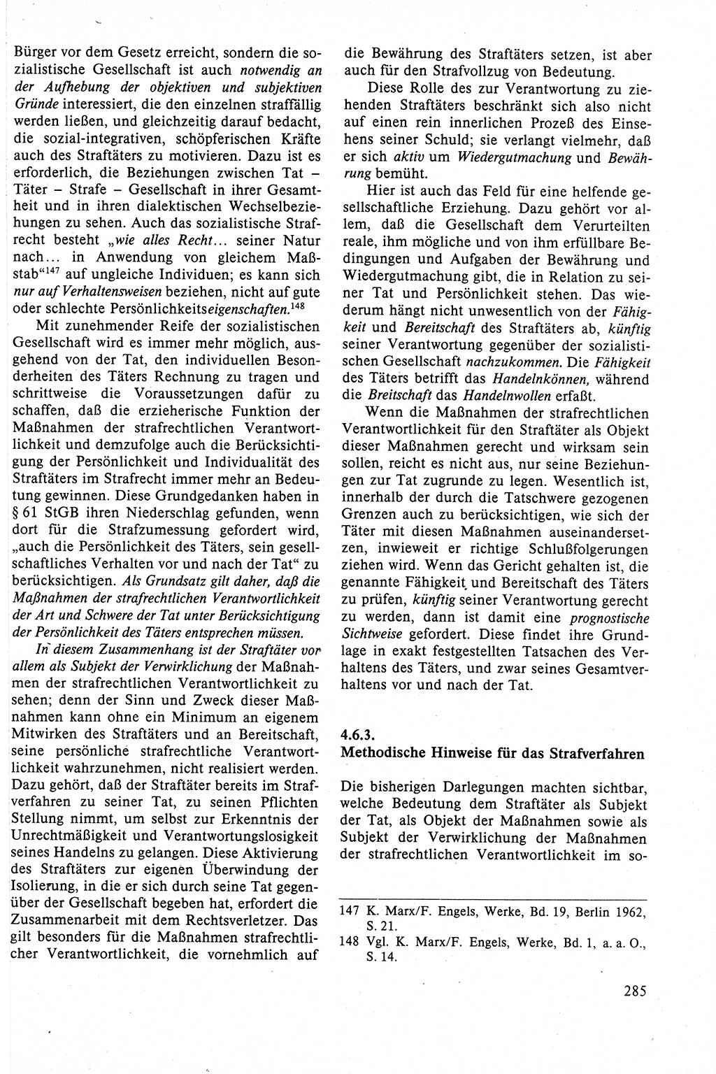 Strafrecht der DDR (Deutsche Demokratische Republik), Lehrbuch 1988, Seite 285 (Strafr. DDR Lb. 1988, S. 285)