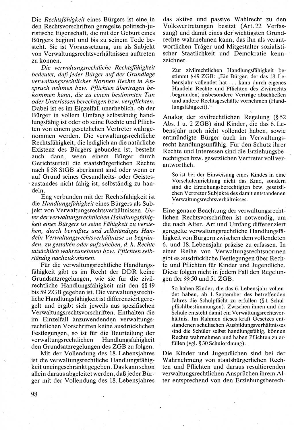 Verwaltungsrecht [Deutsche Demokratische Republik (DDR)], Lehrbuch 1988, Seite 98 (Verw.-R. DDR Lb. 1988, S. 98)