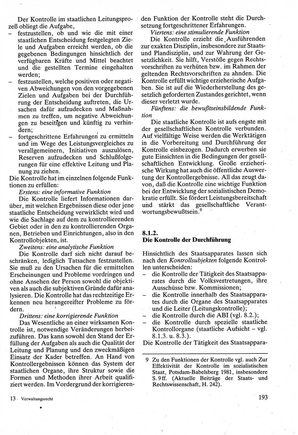 Verwaltungsrecht [Deutsche Demokratische Republik (DDR)], Lehrbuch 1988, Seite 193 (Verw.-R. DDR Lb. 1988, S. 193)