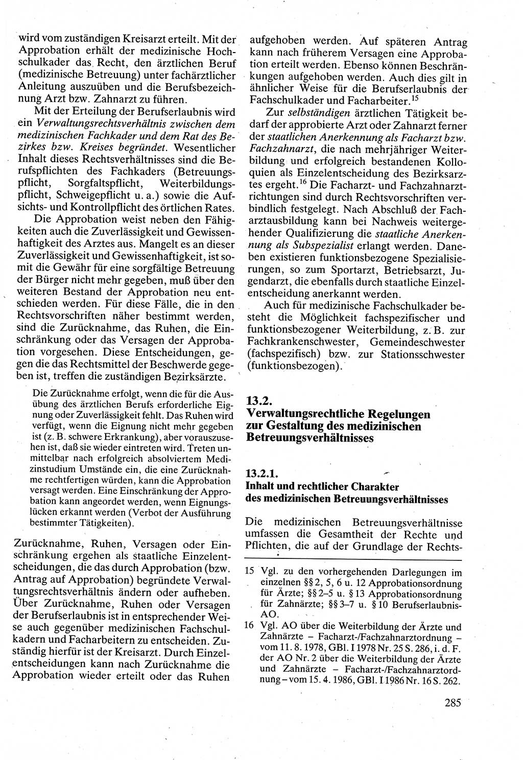 Verwaltungsrecht [Deutsche Demokratische Republik (DDR)], Lehrbuch 1988, Seite 285 (Verw.-R. DDR Lb. 1988, S. 285)