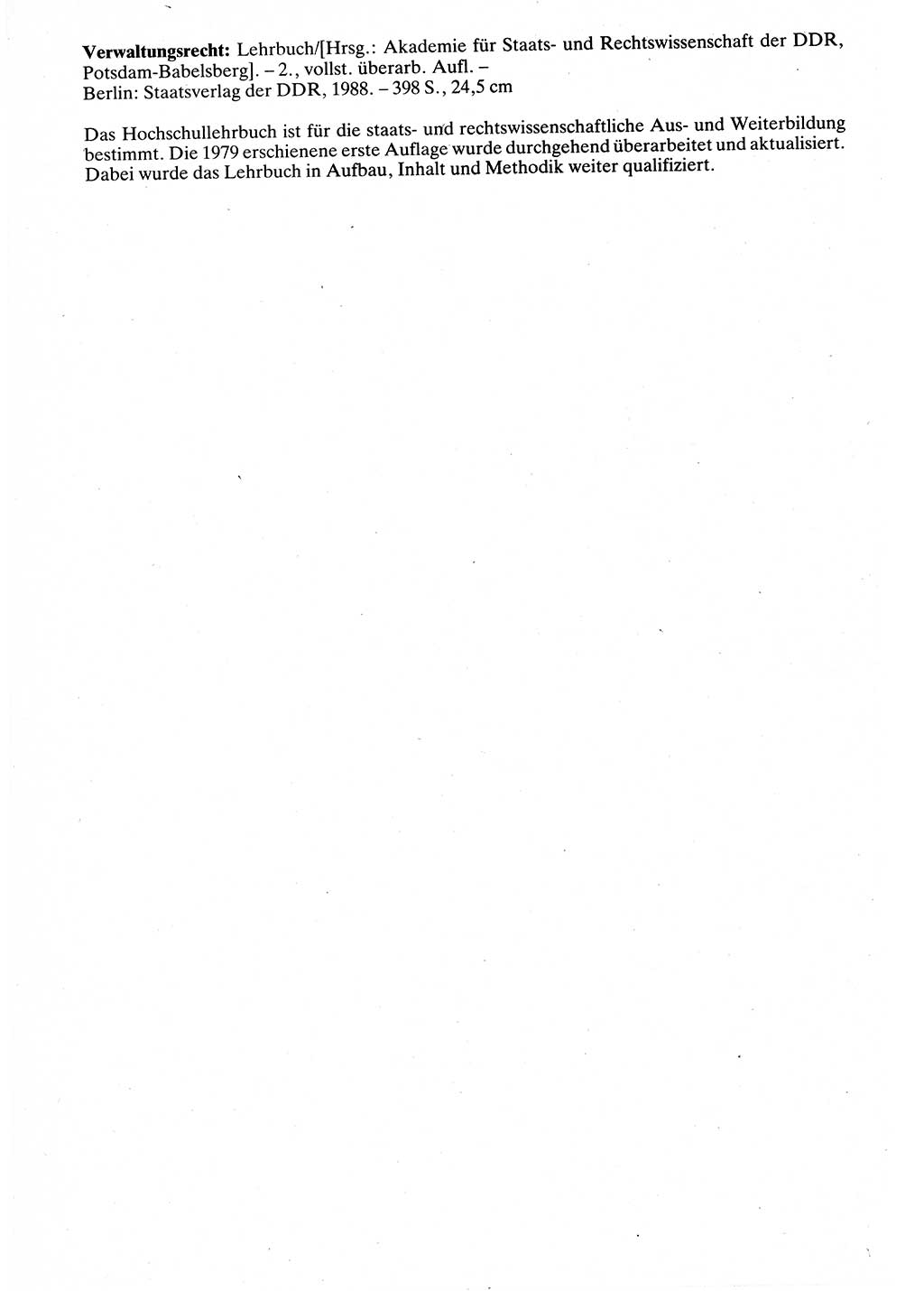 Verwaltungsrecht [Deutsche Demokratische Republik (DDR)], Lehrbuch 1988, Seite 400 (Verw.-R. DDR Lb. 1988, S. 400)
