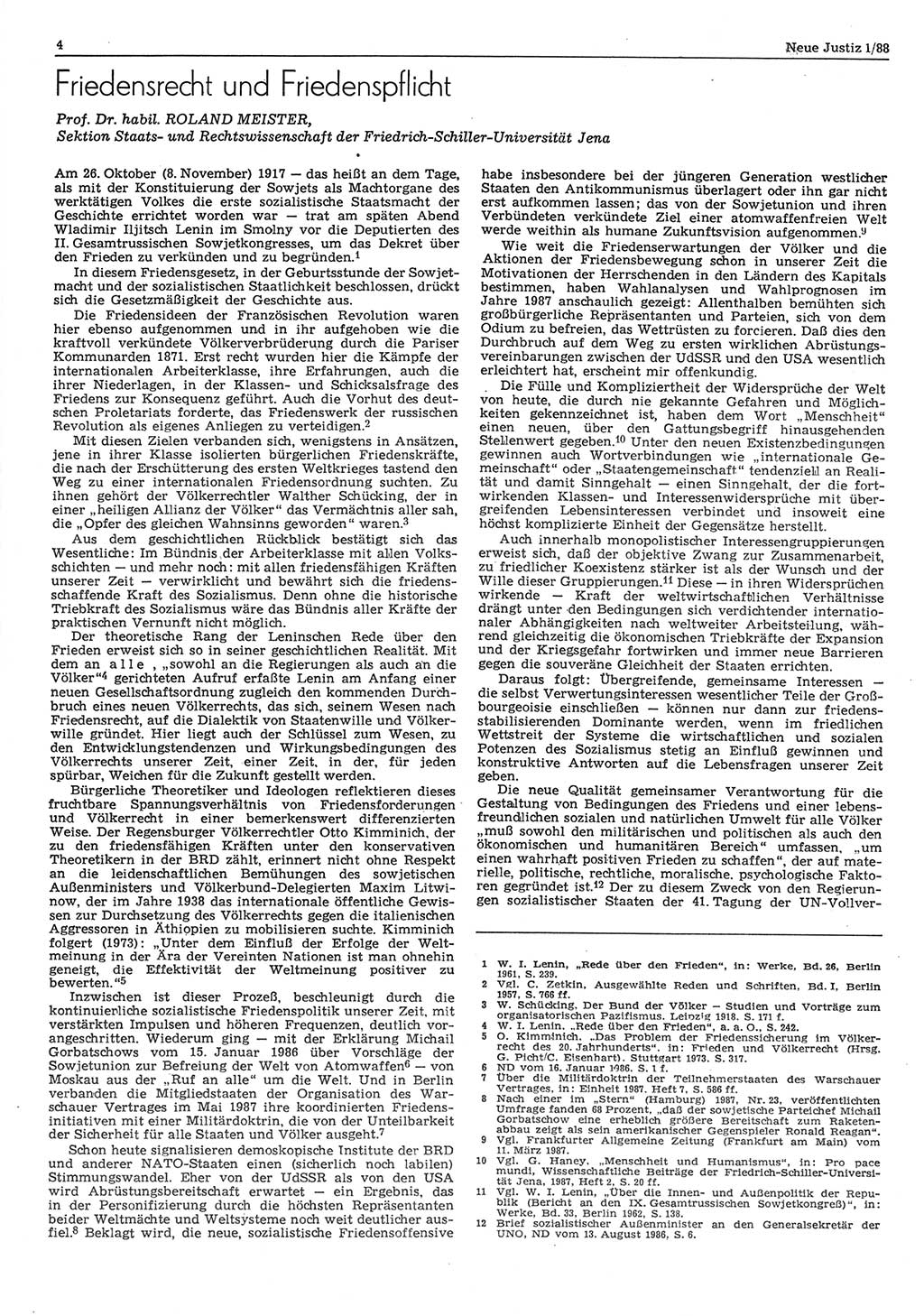 Neue Justiz (NJ), Zeitschrift für sozialistisches Recht und Gesetzlichkeit [Deutsche Demokratische Republik (DDR)], 42. Jahrgang 1988, Seite 4 (NJ DDR 1988, S. 4)