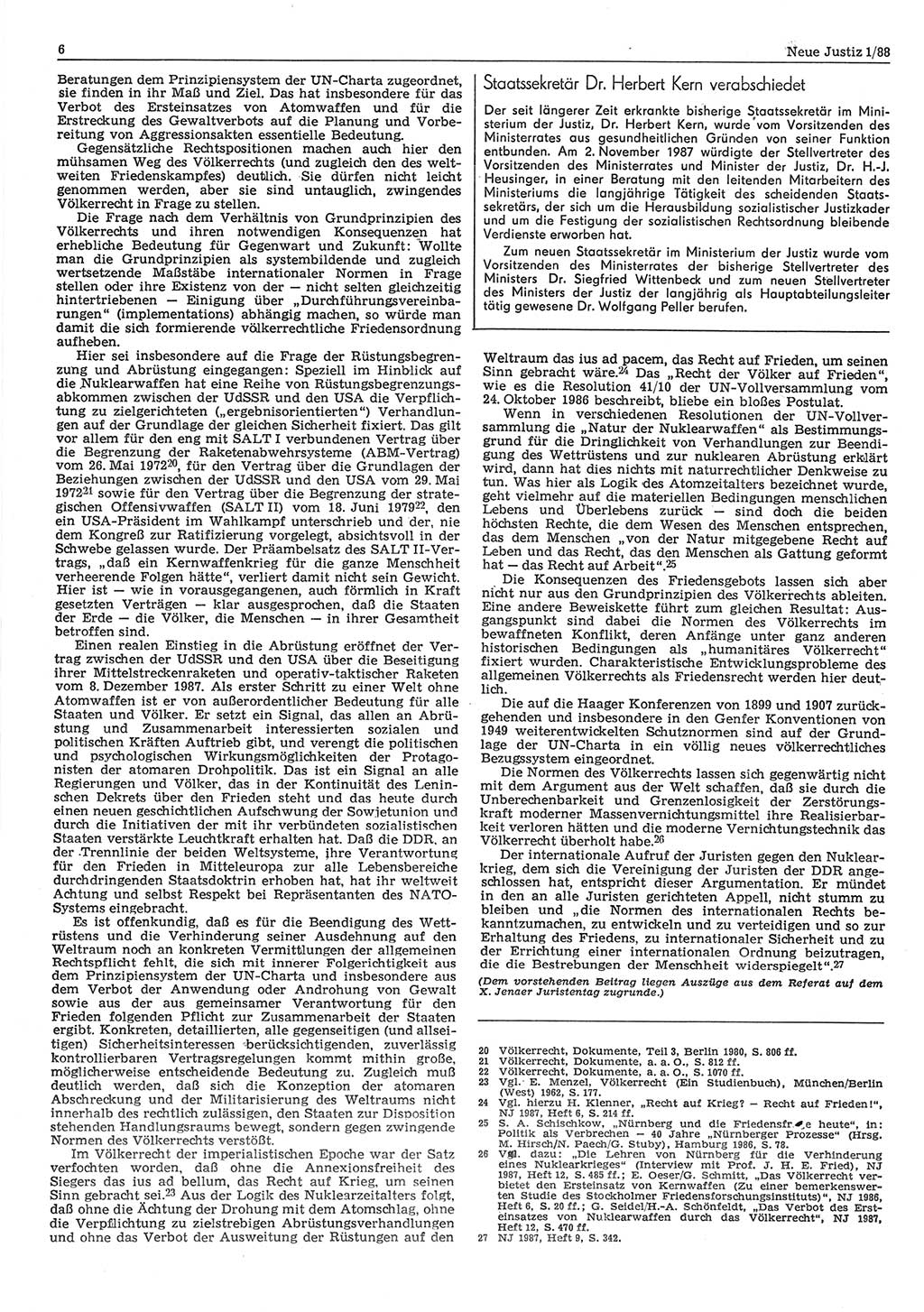 Neue Justiz (NJ), Zeitschrift für sozialistisches Recht und Gesetzlichkeit [Deutsche Demokratische Republik (DDR)], 42. Jahrgang 1988, Seite 6 (NJ DDR 1988, S. 6)