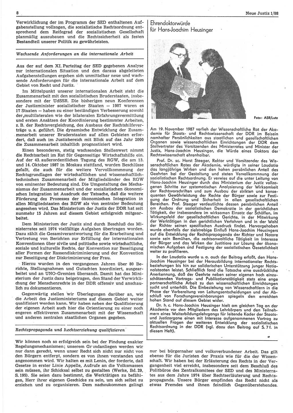 Neue Justiz (NJ), Zeitschrift für sozialistisches Recht und Gesetzlichkeit [Deutsche Demokratische Republik (DDR)], 42. Jahrgang 1988, Seite 8 (NJ DDR 1988, S. 8)