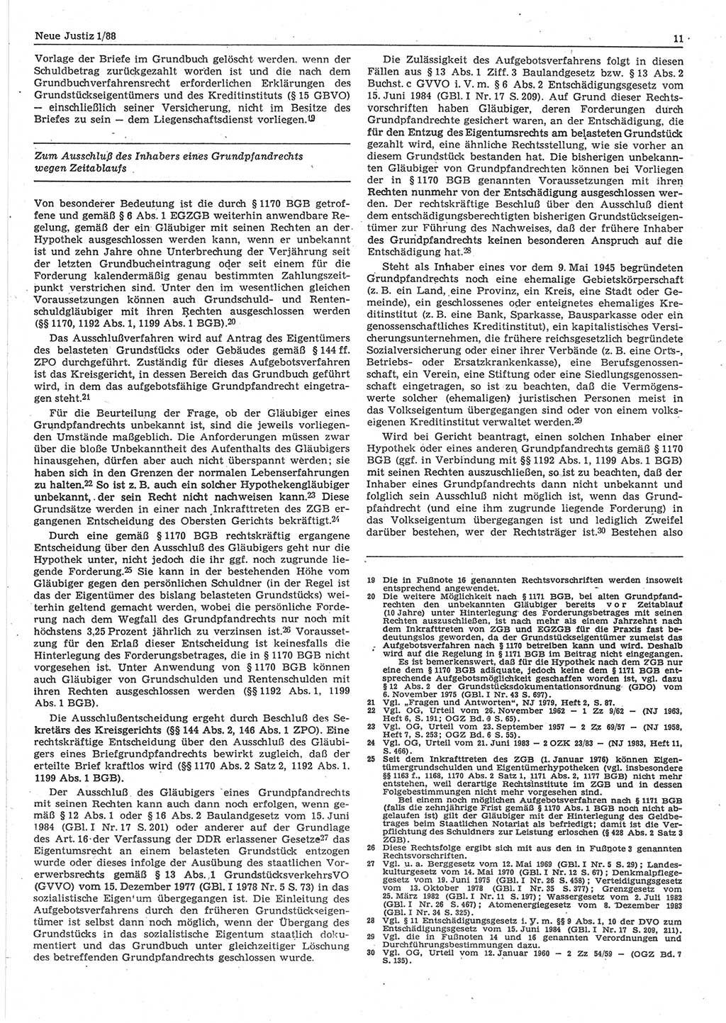 Neue Justiz (NJ), Zeitschrift für sozialistisches Recht und Gesetzlichkeit [Deutsche Demokratische Republik (DDR)], 42. Jahrgang 1988, Seite 11 (NJ DDR 1988, S. 11)