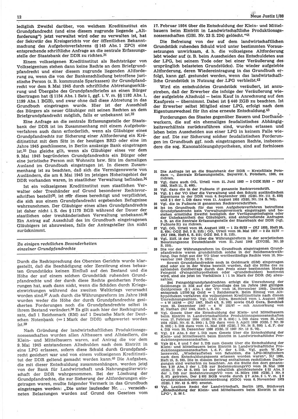 Neue Justiz (NJ), Zeitschrift für sozialistisches Recht und Gesetzlichkeit [Deutsche Demokratische Republik (DDR)], 42. Jahrgang 1988, Seite 12 (NJ DDR 1988, S. 12)