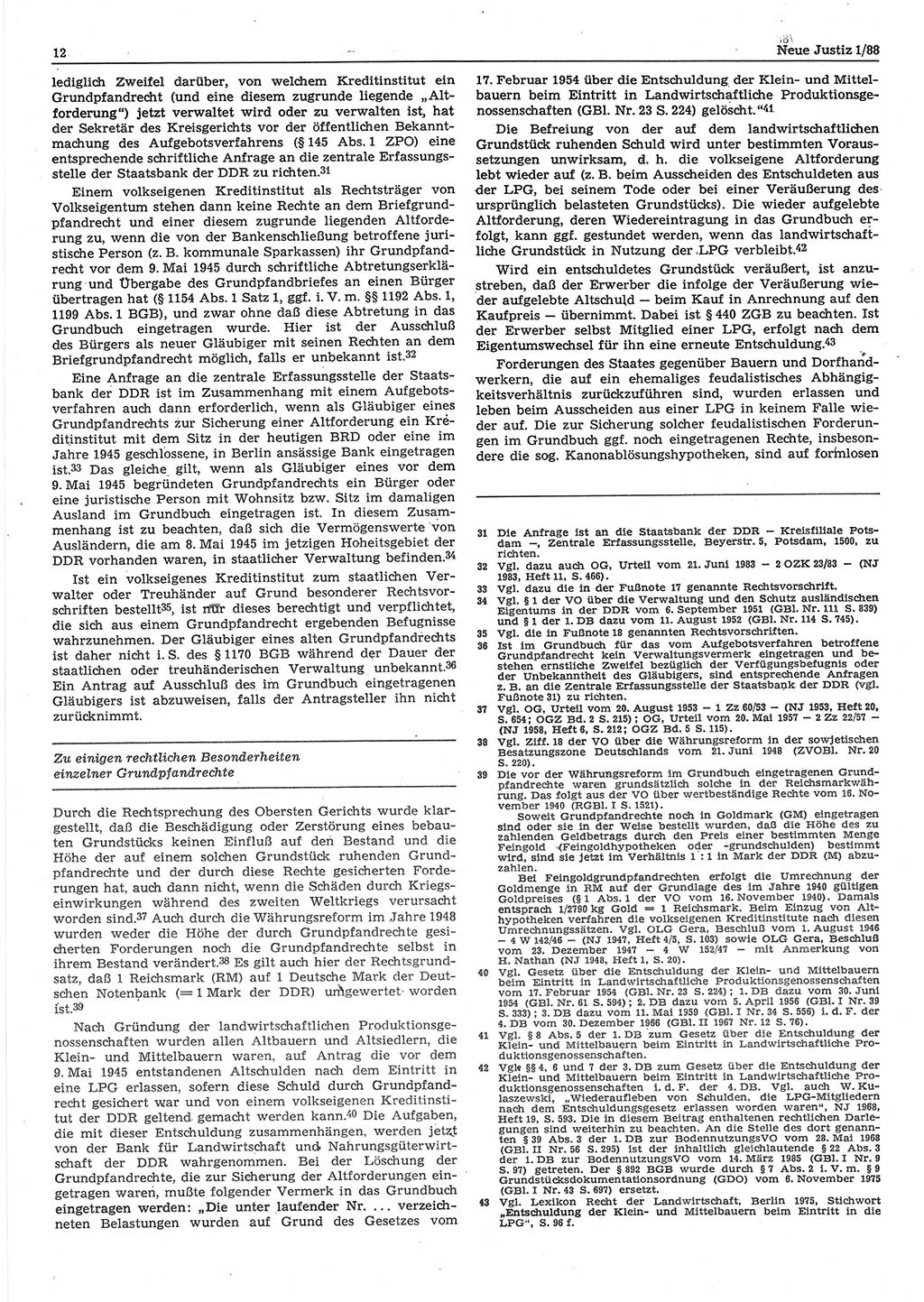 Neue Justiz (NJ), Zeitschrift für sozialistisches Recht und Gesetzlichkeit [Deutsche Demokratische Republik (DDR)], 42. Jahrgang 1988, Seite 12 (NJ DDR 1988, S. 12)