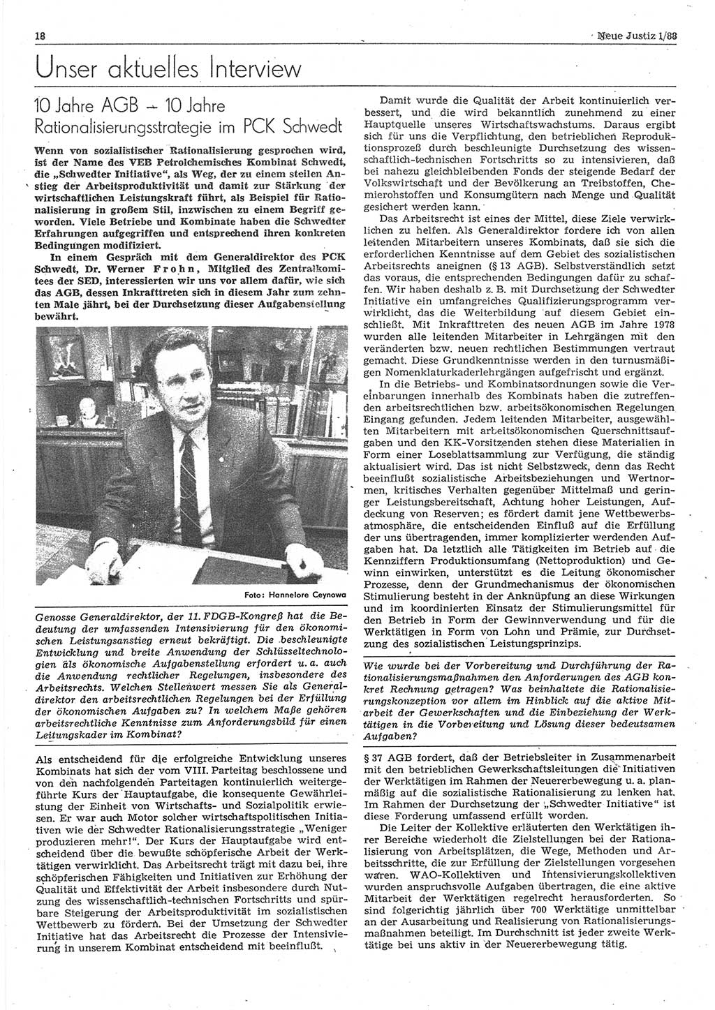 Neue Justiz (NJ), Zeitschrift für sozialistisches Recht und Gesetzlichkeit [Deutsche Demokratische Republik (DDR)], 42. Jahrgang 1988, Seite 18 (NJ DDR 1988, S. 18)