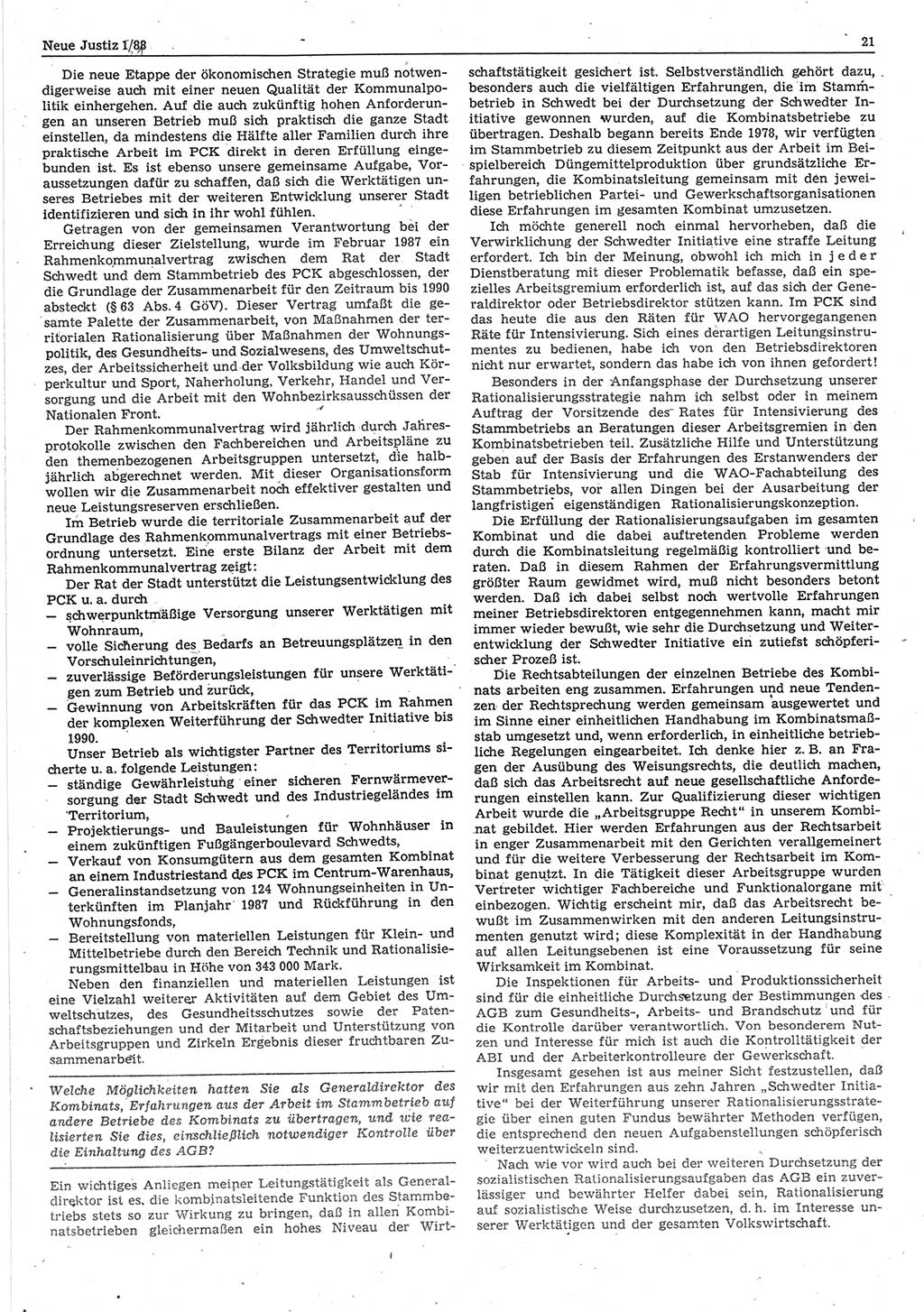 Neue Justiz (NJ), Zeitschrift für sozialistisches Recht und Gesetzlichkeit [Deutsche Demokratische Republik (DDR)], 42. Jahrgang 1988, Seite 21 (NJ DDR 1988, S. 21)