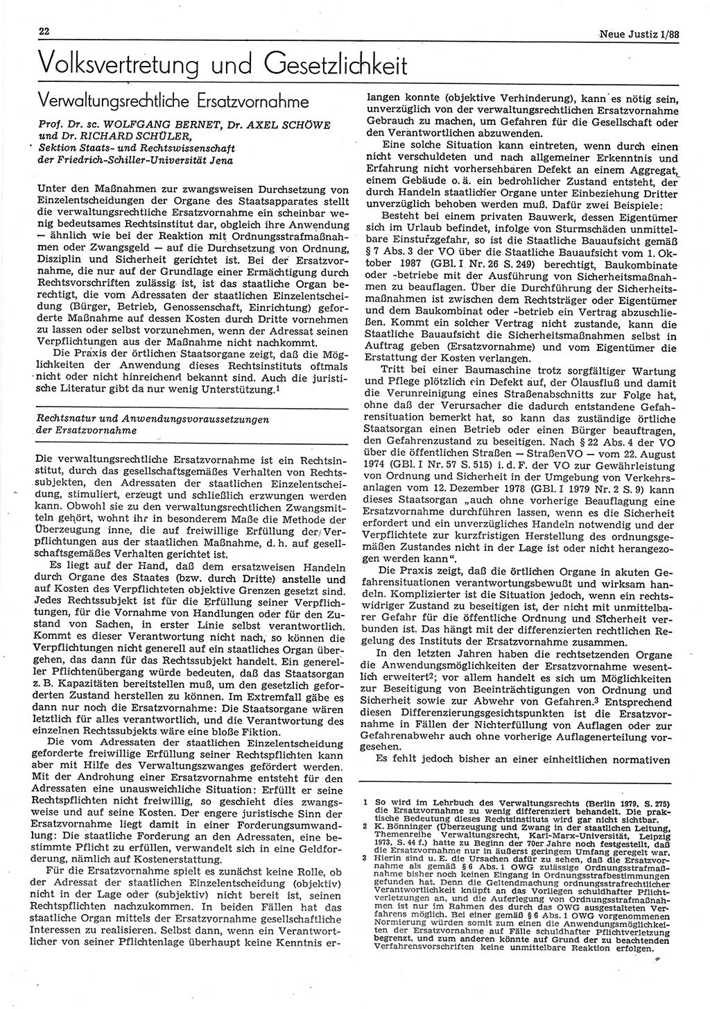 Neue Justiz (NJ), Zeitschrift für sozialistisches Recht und Gesetzlichkeit [Deutsche Demokratische Republik (DDR)], 42. Jahrgang 1988, Seite 22 (NJ DDR 1988, S. 22)