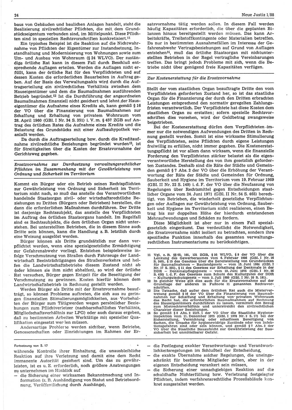 Neue Justiz (NJ), Zeitschrift für sozialistisches Recht und Gesetzlichkeit [Deutsche Demokratische Republik (DDR)], 42. Jahrgang 1988, Seite 24 (NJ DDR 1988, S. 24)