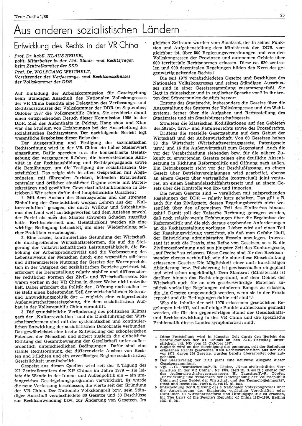 Neue Justiz (NJ), Zeitschrift für sozialistisches Recht und Gesetzlichkeit [Deutsche Demokratische Republik (DDR)], 42. Jahrgang 1988, Seite 25 (NJ DDR 1988, S. 25)