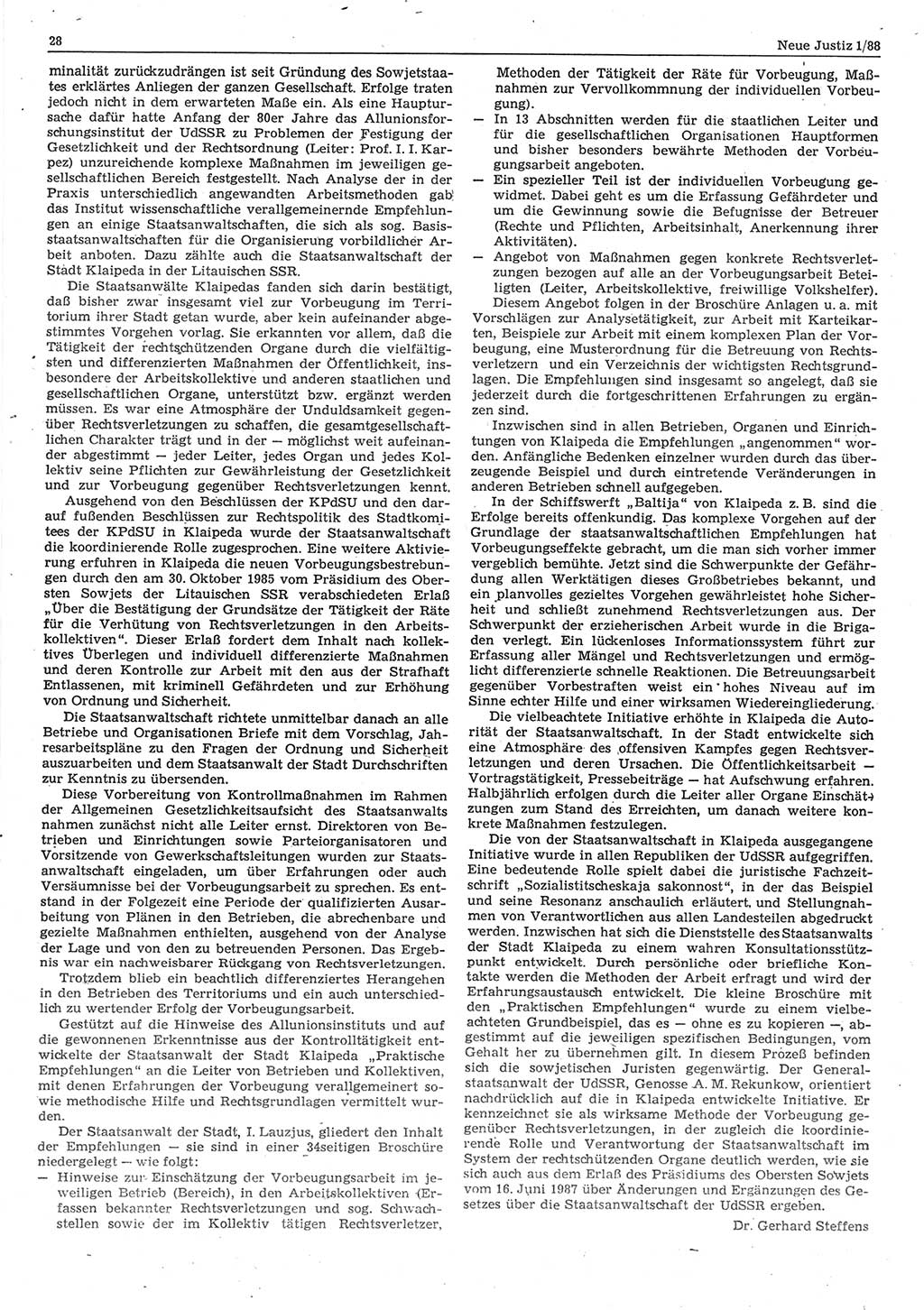 Neue Justiz (NJ), Zeitschrift für sozialistisches Recht und Gesetzlichkeit [Deutsche Demokratische Republik (DDR)], 42. Jahrgang 1988, Seite 28 (NJ DDR 1988, S. 28)