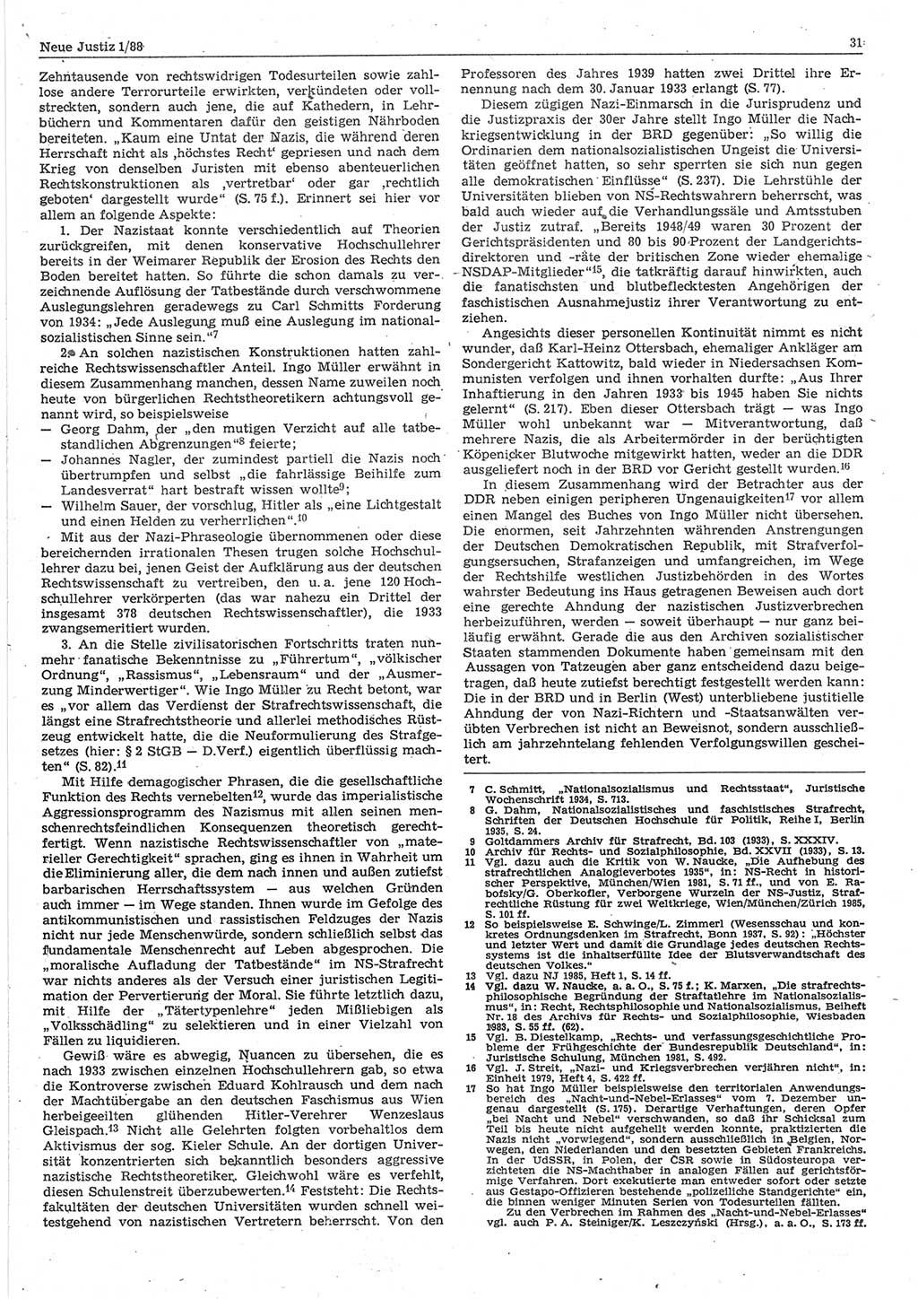 Neue Justiz (NJ), Zeitschrift für sozialistisches Recht und Gesetzlichkeit [Deutsche Demokratische Republik (DDR)], 42. Jahrgang 1988, Seite 31 (NJ DDR 1988, S. 31)