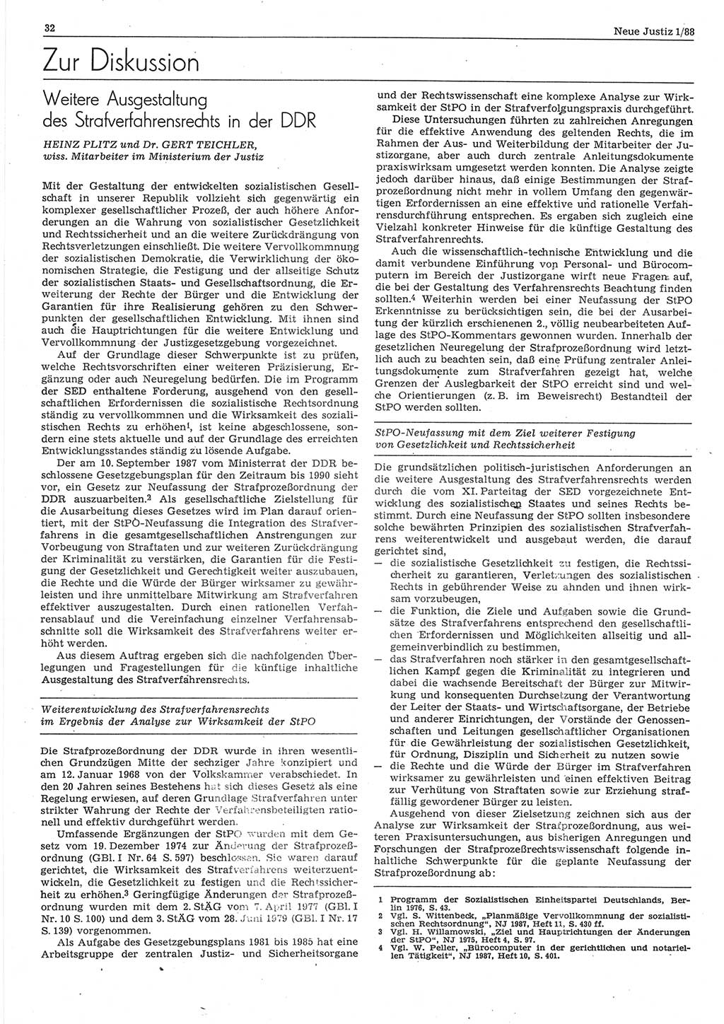Neue Justiz (NJ), Zeitschrift für sozialistisches Recht und Gesetzlichkeit [Deutsche Demokratische Republik (DDR)], 42. Jahrgang 1988, Seite 32 (NJ DDR 1988, S. 32)