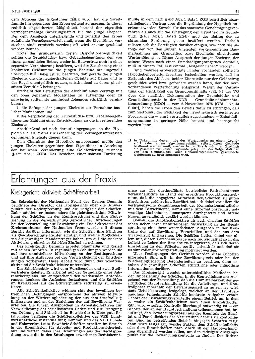 Neue Justiz (NJ), Zeitschrift für sozialistisches Recht und Gesetzlichkeit [Deutsche Demokratische Republik (DDR)], 42. Jahrgang 1988, Seite 41 (NJ DDR 1988, S. 41)
