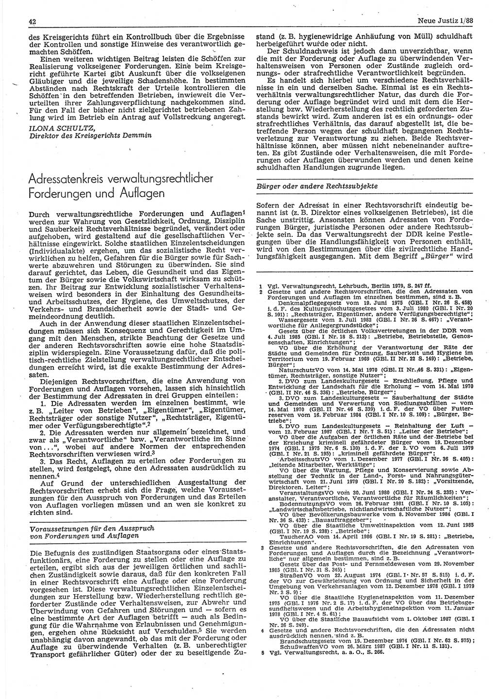 Neue Justiz (NJ), Zeitschrift für sozialistisches Recht und Gesetzlichkeit [Deutsche Demokratische Republik (DDR)], 42. Jahrgang 1988, Seite 42 (NJ DDR 1988, S. 42)