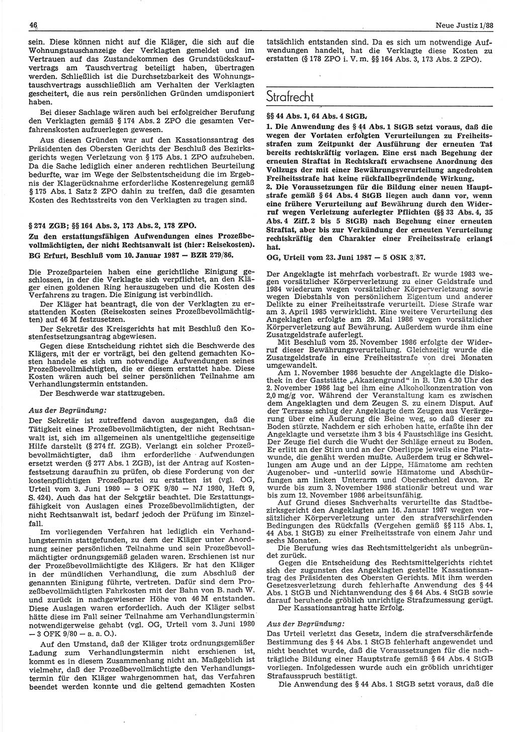 Neue Justiz (NJ), Zeitschrift für sozialistisches Recht und Gesetzlichkeit [Deutsche Demokratische Republik (DDR)], 42. Jahrgang 1988, Seite 46 (NJ DDR 1988, S. 46)