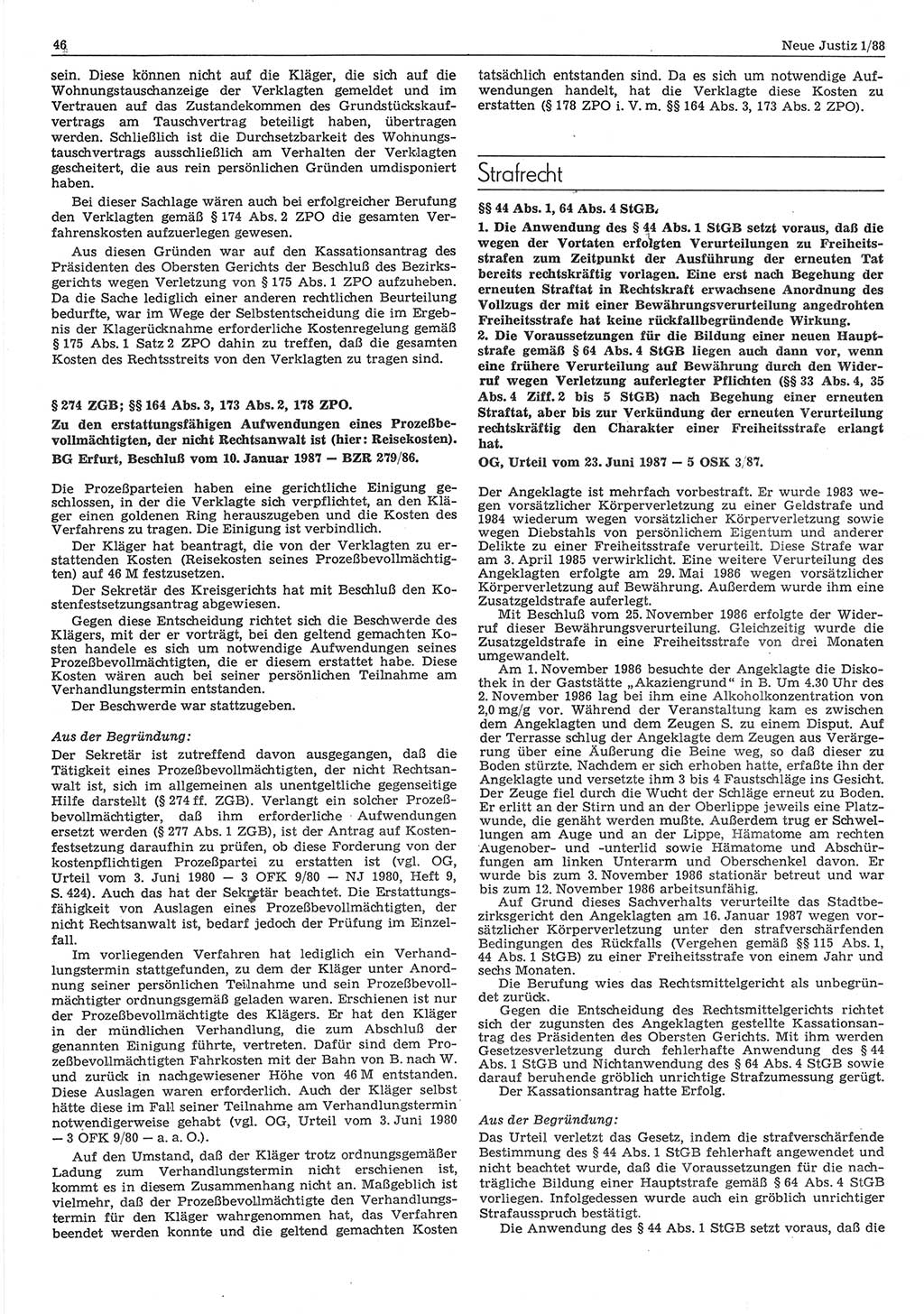 Neue Justiz (NJ), Zeitschrift für sozialistisches Recht und Gesetzlichkeit [Deutsche Demokratische Republik (DDR)], 42. Jahrgang 1988, Seite 46 (NJ DDR 1988, S. 46)