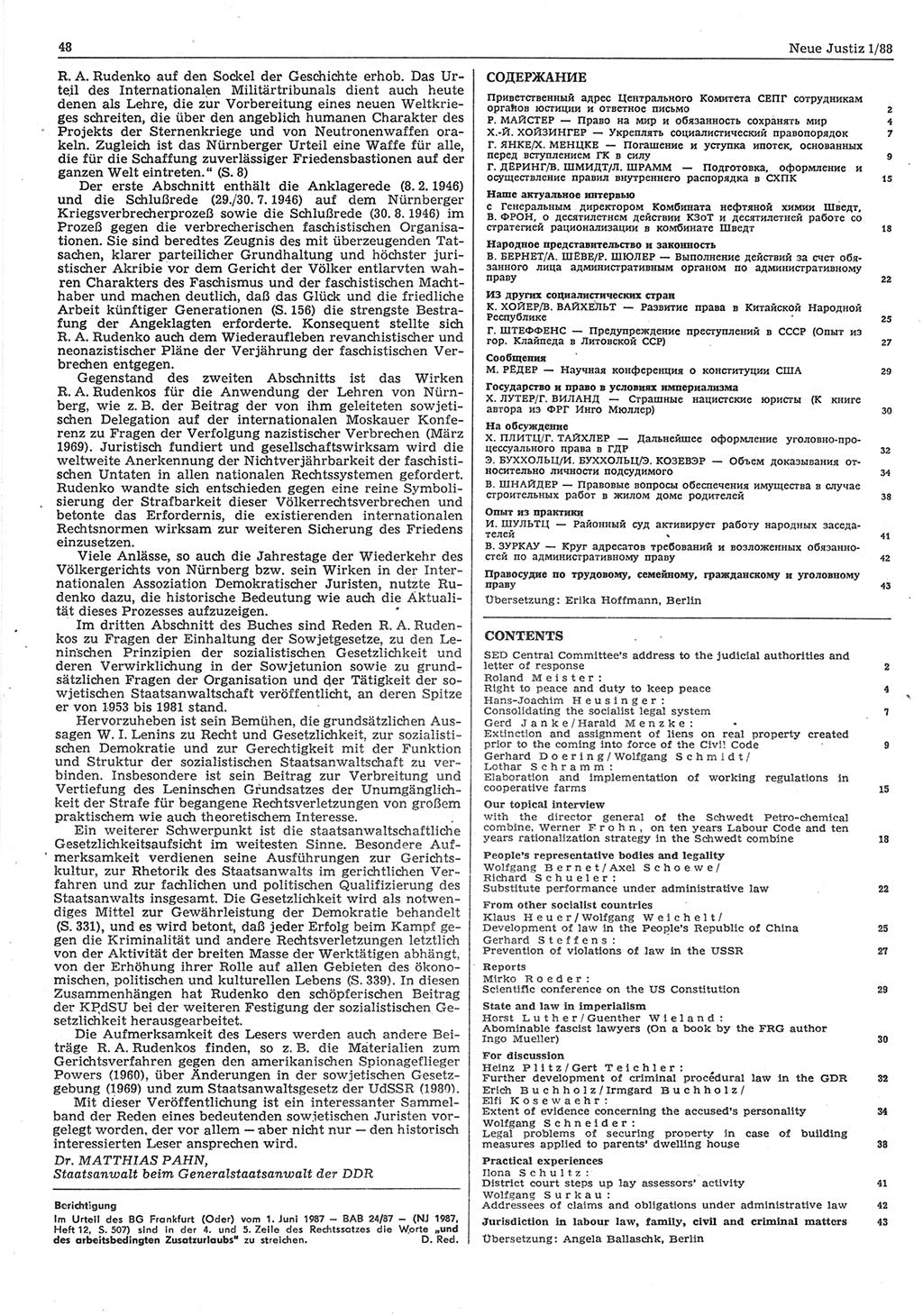 Neue Justiz (NJ), Zeitschrift für sozialistisches Recht und Gesetzlichkeit [Deutsche Demokratische Republik (DDR)], 42. Jahrgang 1988, Seite 48 (NJ DDR 1988, S. 48)
