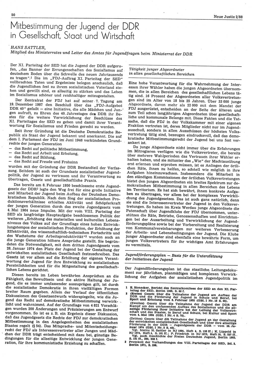 Neue Justiz (NJ), Zeitschrift für sozialistisches Recht und Gesetzlichkeit [Deutsche Demokratische Republik (DDR)], 42. Jahrgang 1988, Seite 50 (NJ DDR 1988, S. 50)