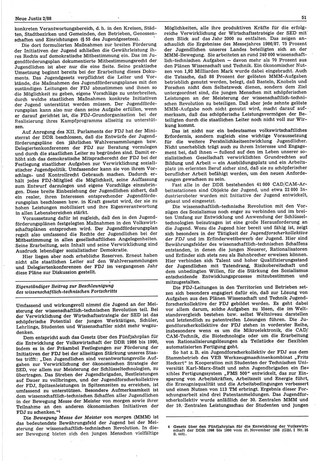 Neue Justiz (NJ), Zeitschrift für sozialistisches Recht und Gesetzlichkeit [Deutsche Demokratische Republik (DDR)], 42. Jahrgang 1988, Seite 51 (NJ DDR 1988, S. 51)