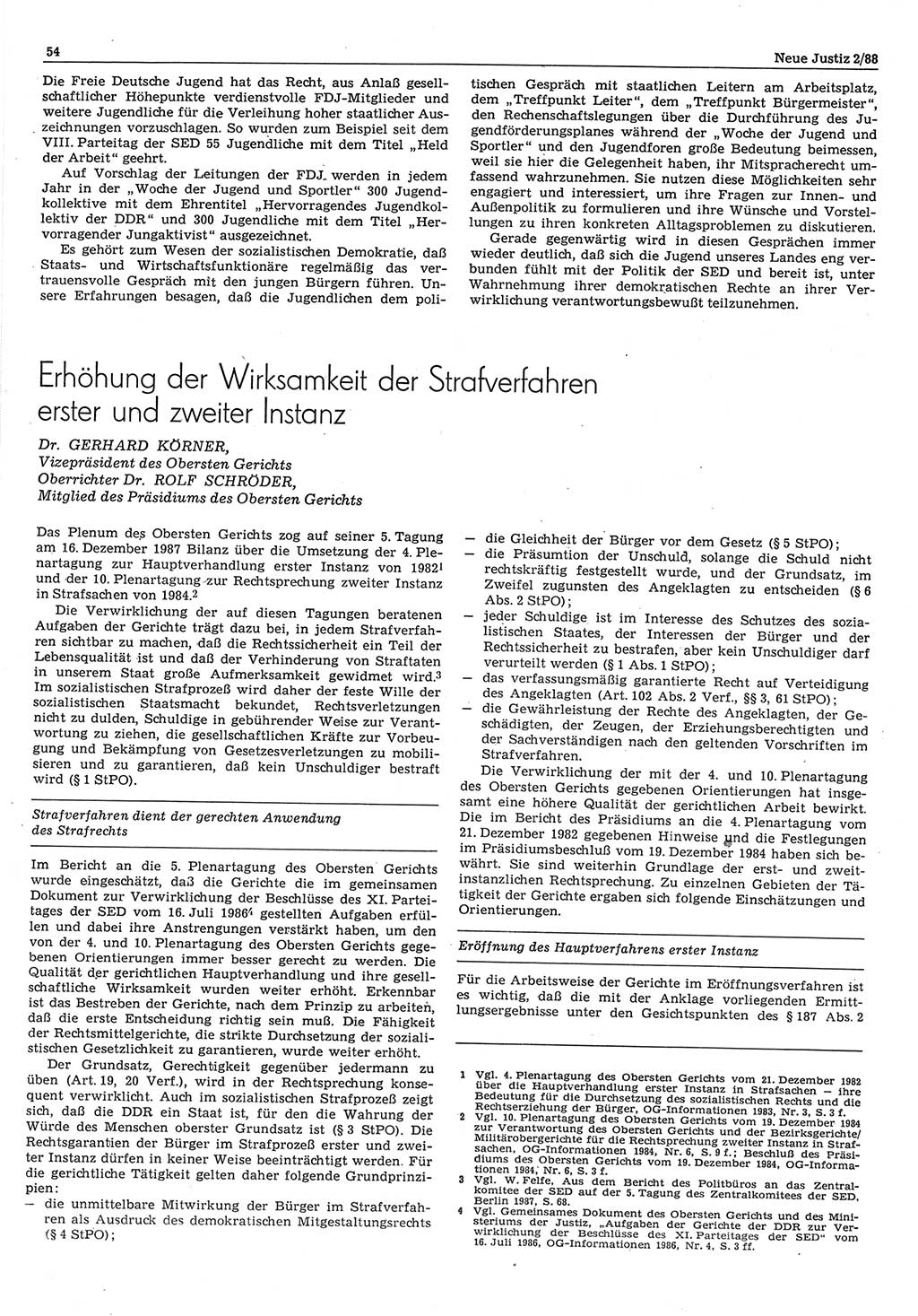 Neue Justiz (NJ), Zeitschrift für sozialistisches Recht und Gesetzlichkeit [Deutsche Demokratische Republik (DDR)], 42. Jahrgang 1988, Seite 54 (NJ DDR 1988, S. 54)