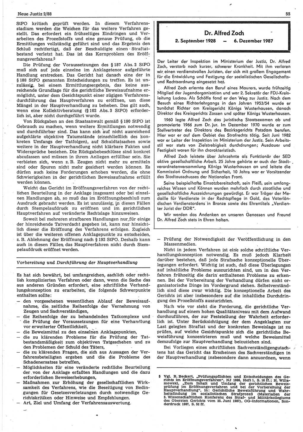 Neue Justiz (NJ), Zeitschrift für sozialistisches Recht und Gesetzlichkeit [Deutsche Demokratische Republik (DDR)], 42. Jahrgang 1988, Seite 55 (NJ DDR 1988, S. 55)