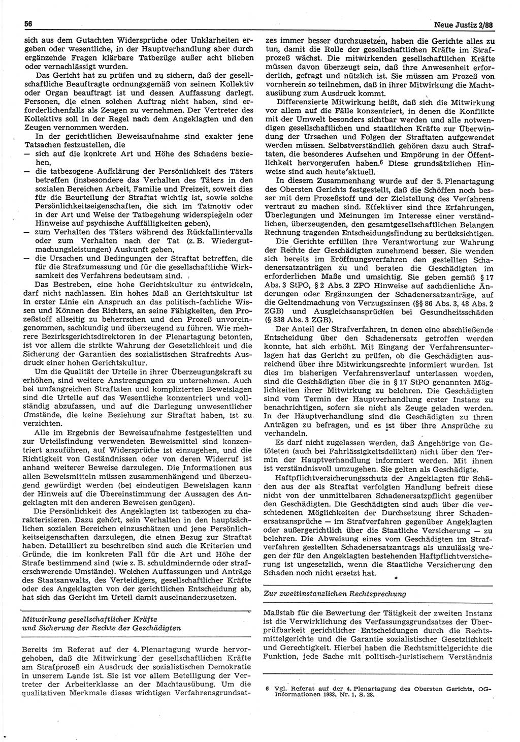 Neue Justiz (NJ), Zeitschrift für sozialistisches Recht und Gesetzlichkeit [Deutsche Demokratische Republik (DDR)], 42. Jahrgang 1988, Seite 56 (NJ DDR 1988, S. 56)