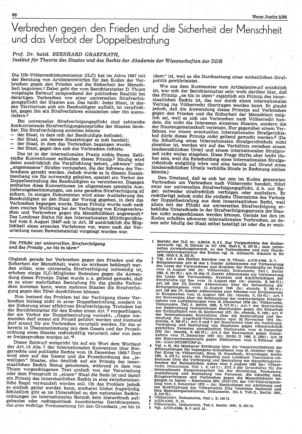 Neue Justiz (NJ), Zeitschrift für sozialistisches Recht und Gesetzlichkeit [Deutsche Demokratische Republik (DDR)], 42. Jahrgang 1988, Seite 60 (NJ DDR 1988, S. 60)