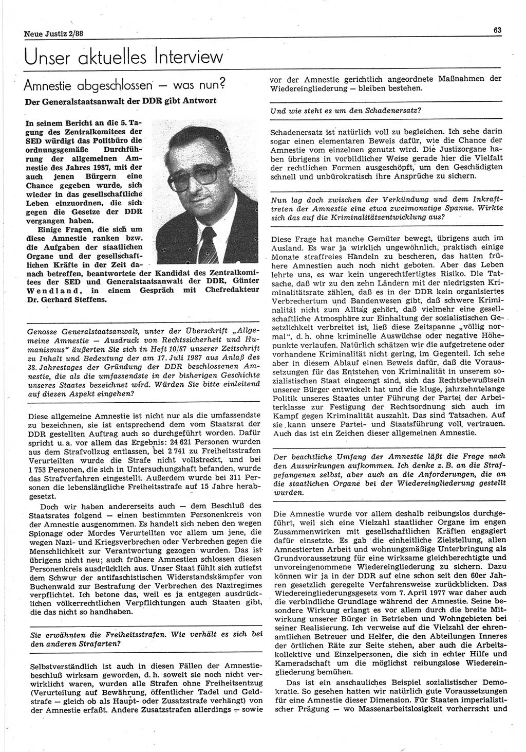 Neue Justiz (NJ), Zeitschrift für sozialistisches Recht und Gesetzlichkeit [Deutsche Demokratische Republik (DDR)], 42. Jahrgang 1988, Seite 63 (NJ DDR 1988, S. 63)