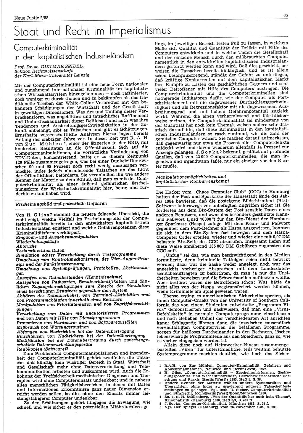 Neue Justiz (NJ), Zeitschrift für sozialistisches Recht und Gesetzlichkeit [Deutsche Demokratische Republik (DDR)], 42. Jahrgang 1988, Seite 65 (NJ DDR 1988, S. 65)