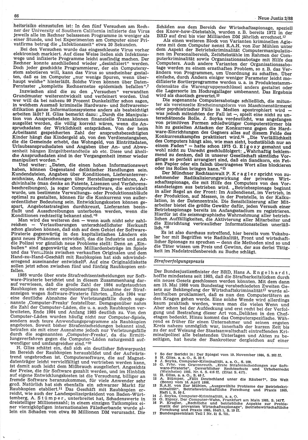 Neue Justiz (NJ), Zeitschrift für sozialistisches Recht und Gesetzlichkeit [Deutsche Demokratische Republik (DDR)], 42. Jahrgang 1988, Seite 66 (NJ DDR 1988, S. 66)