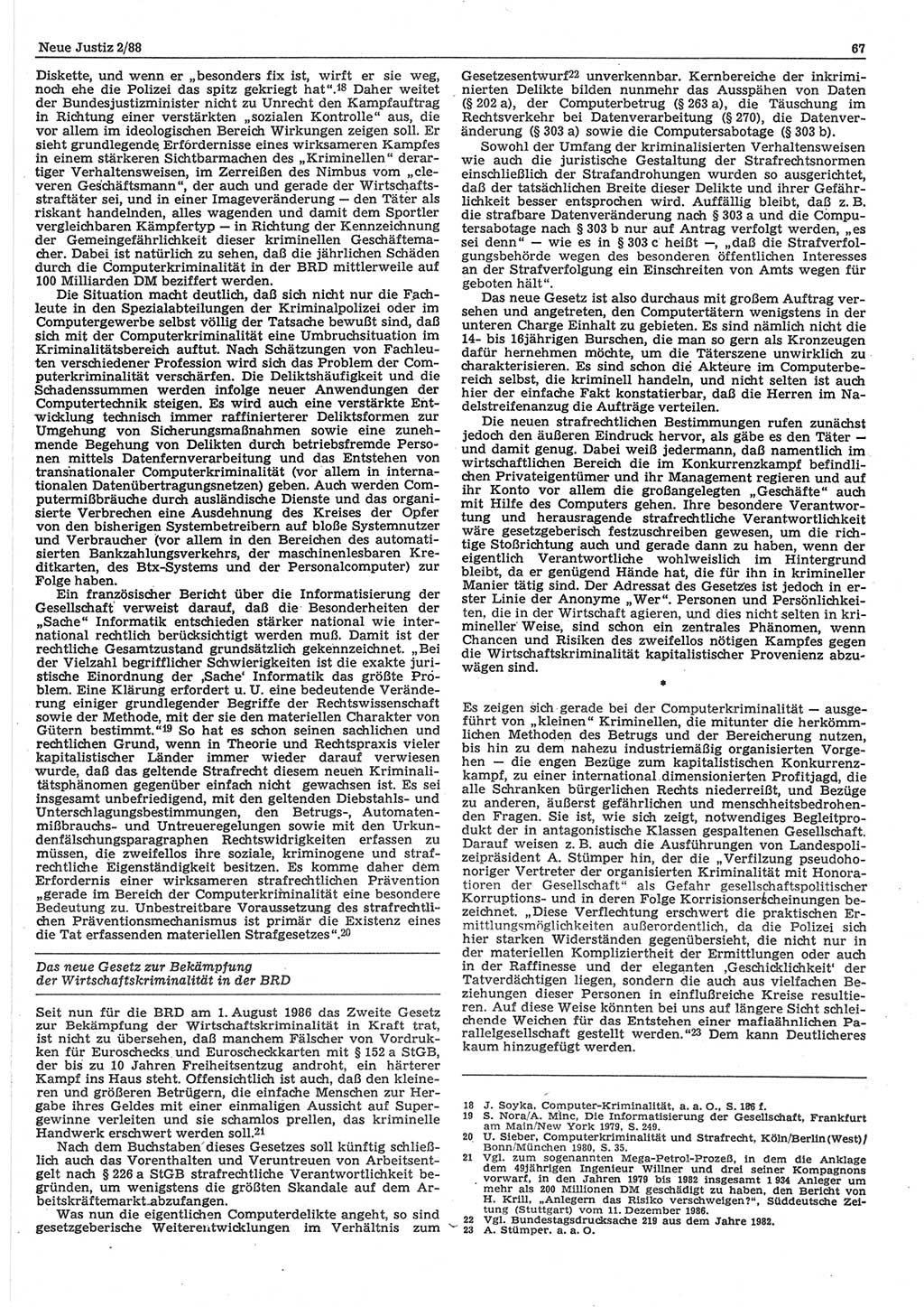 Neue Justiz (NJ), Zeitschrift für sozialistisches Recht und Gesetzlichkeit [Deutsche Demokratische Republik (DDR)], 42. Jahrgang 1988, Seite 67 (NJ DDR 1988, S. 67)