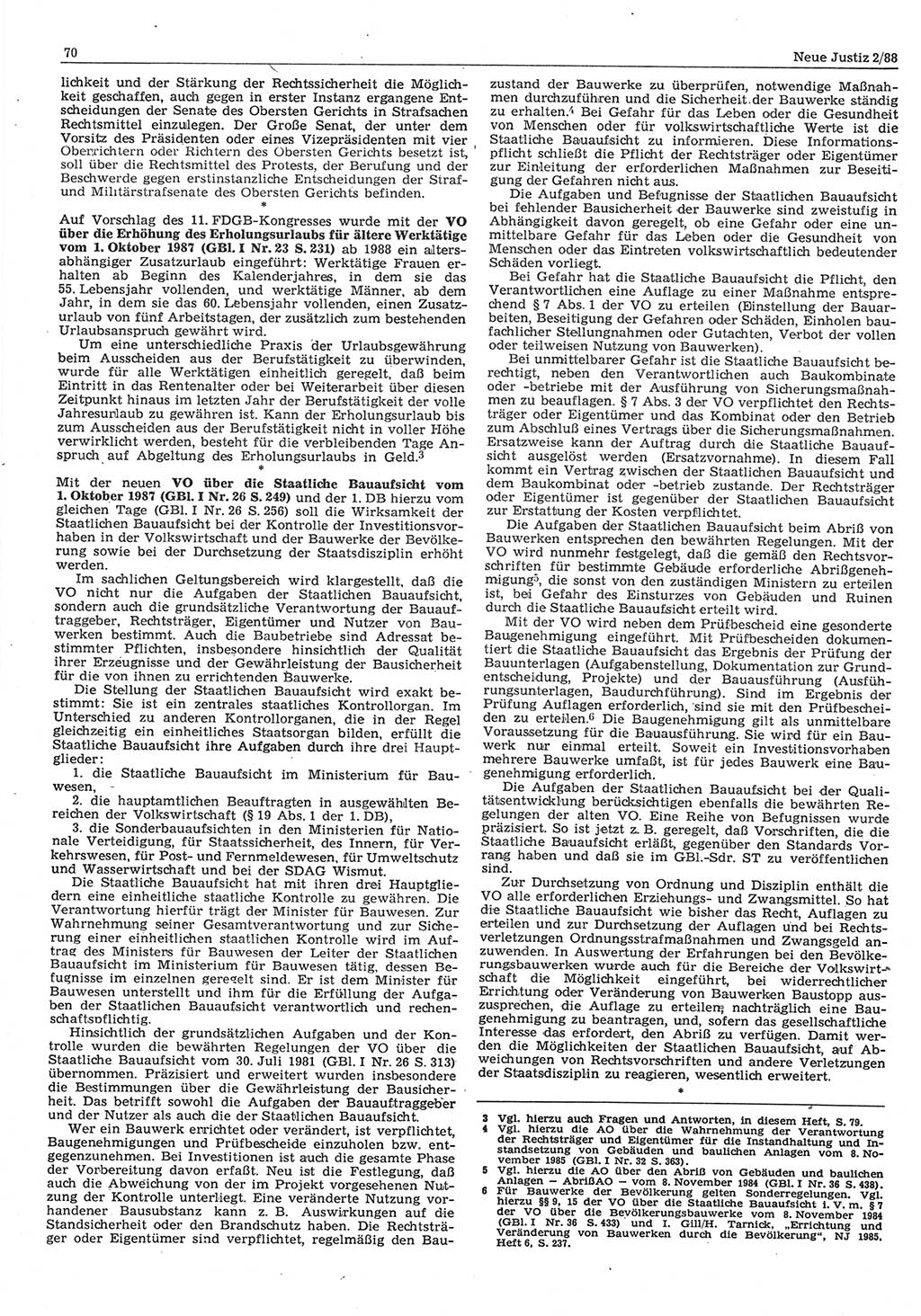 Neue Justiz (NJ), Zeitschrift für sozialistisches Recht und Gesetzlichkeit [Deutsche Demokratische Republik (DDR)], 42. Jahrgang 1988, Seite 70 (NJ DDR 1988, S. 70)
