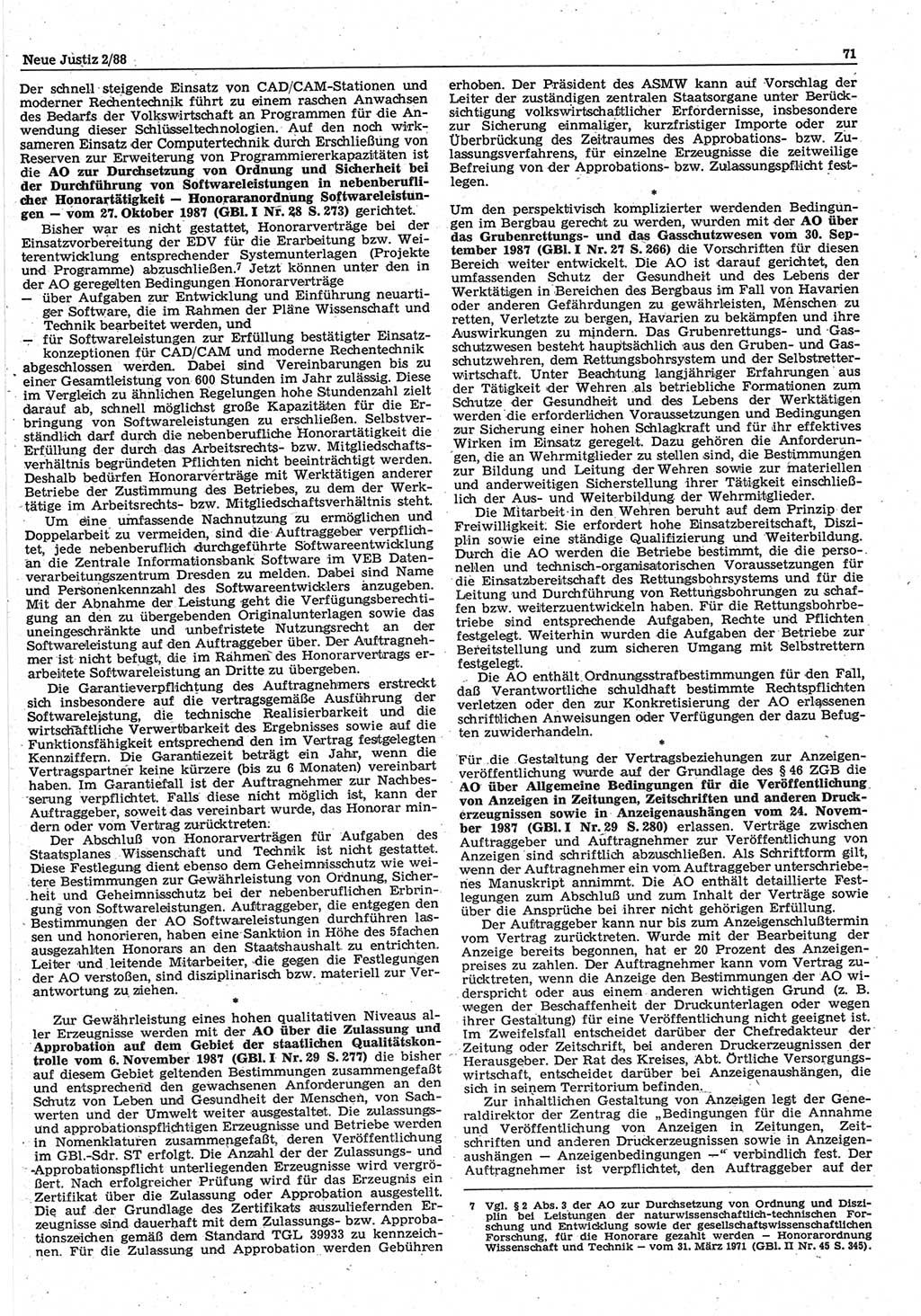 Neue Justiz (NJ), Zeitschrift für sozialistisches Recht und Gesetzlichkeit [Deutsche Demokratische Republik (DDR)], 42. Jahrgang 1988, Seite 71 (NJ DDR 1988, S. 71)