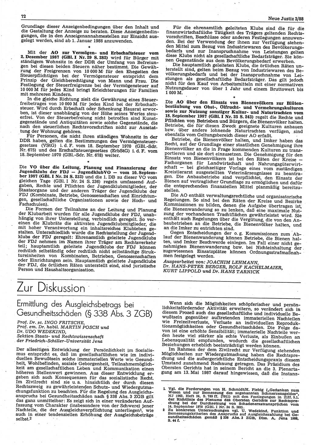 Neue Justiz (NJ), Zeitschrift für sozialistisches Recht und Gesetzlichkeit [Deutsche Demokratische Republik (DDR)], 42. Jahrgang 1988, Seite 72 (NJ DDR 1988, S. 72)